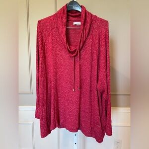 Calvin Klein 3X Women's EUC tunic heathered red knit sweater casual cowl neck